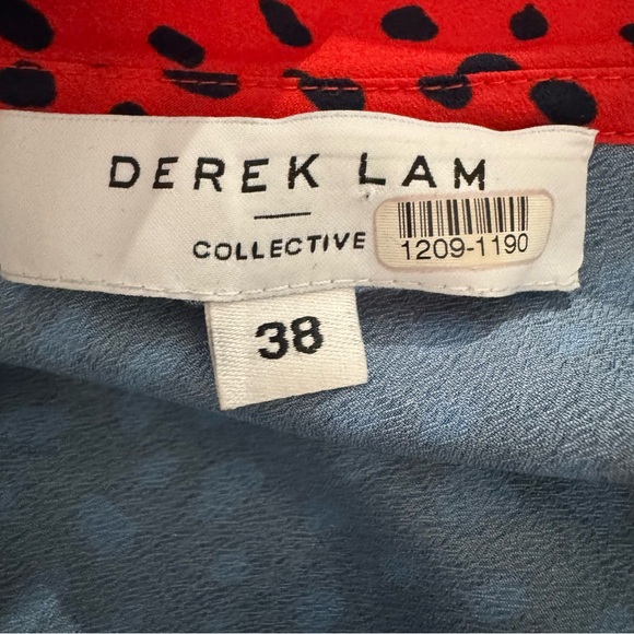 DEREK LAM Collective Handkerchief Dress Womens 38 US 6 Red Blue Midi Ruffle - Picture 6 of 7